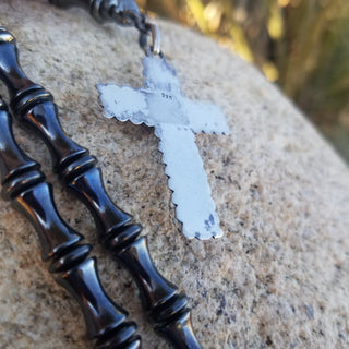 Hematite Necklace with Garnet Sterling Silver Cross [Sold]