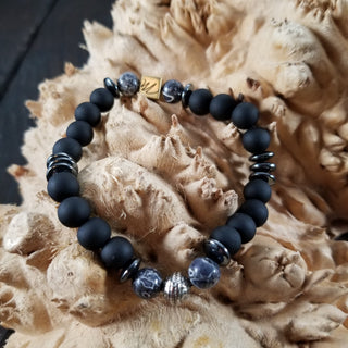 Black Onyx, Map Jasper & Hematite Logo Bracelet