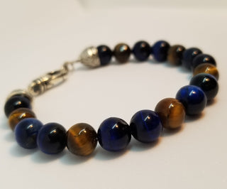 Tiger Eye (Yellow & Blue) 8mm Sterling Silver Clasp Bracelet