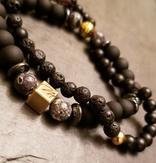 Black Onyx, Map Jasper & Hematite Logo Bracelet