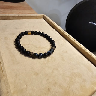 Blue Hawk Eye And Onyx (8mm) Logo Bracelet