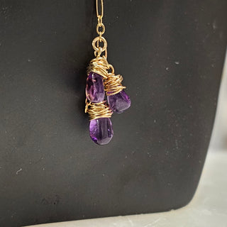 Purple Imperial Jasper 18K Gold Filled Toggle Necklace with Guiding Star Charm and Amethyst Dangles