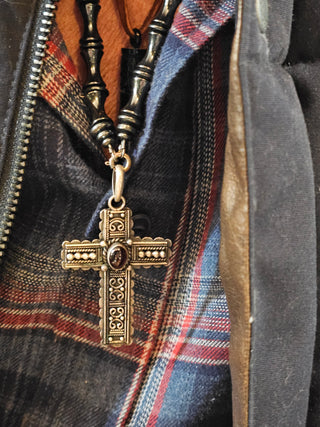 Hematite Necklace with Garnet Sterling Silver Cross [Sold]