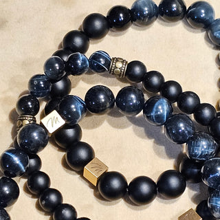 Blue Hawk Eye And Onyx (8mm) Logo Bracelet