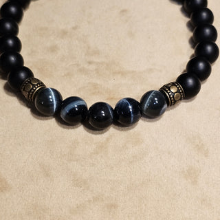 Blue Hawk Eye And Onyx (8mm) Logo Bracelet