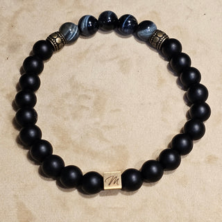 Blue Hawk Eye And Onyx (8mm) Logo Bracelet