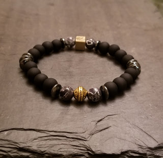 Black Onyx, Map Jasper & Hematite Logo Bracelet