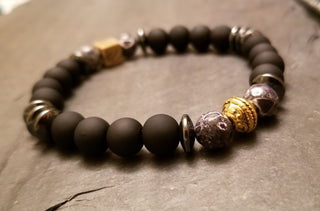 Black Onyx, Map Jasper & Hematite Logo Bracelet