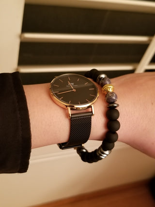 Black Onyx, Map Jasper & Hematite Logo Bracelet