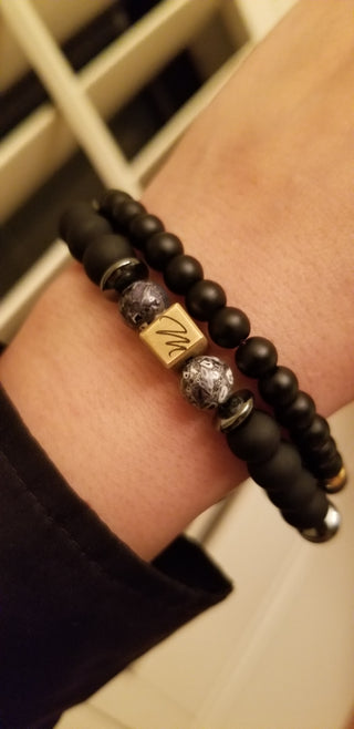 Black Onyx, Map Jasper & Hematite Logo Bracelet