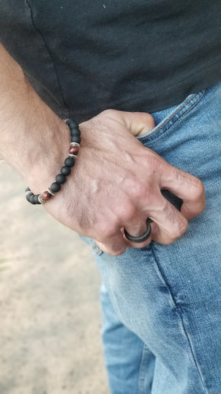 Red Tiger Eye and Black Onyx (8mm) Silver Tripple Bracelet