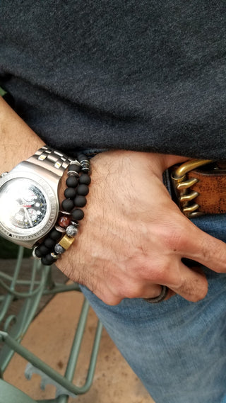 Red Tiger Eye and Black Onyx (8mm) Silver Tripple Bracelet