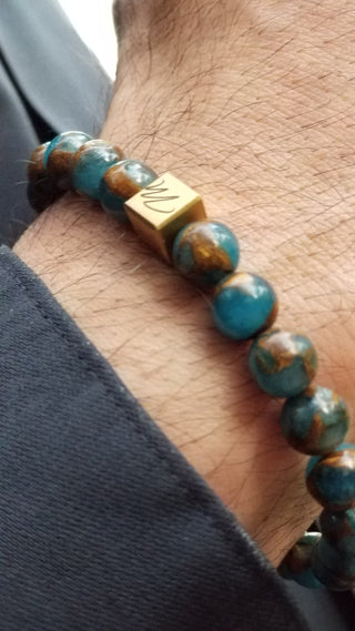 Lake Blue Cloisonne Jasper Gold aMonnatti Bracelet 8mm