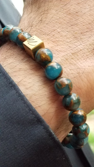 Lake Blue Cloisonne Jasper Gold aMonnatti Bracelet 8mm