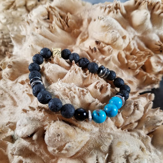 Black Lava with Turquoise and Hematite (8mm) Bracelet