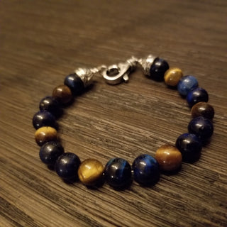 Tiger Eye (Yellow & Blue) 8mm Sterling Silver Clasp Bracelet