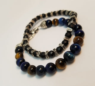 Tiger Eye (Yellow & Blue) 8mm Sterling Silver Clasp Bracelet