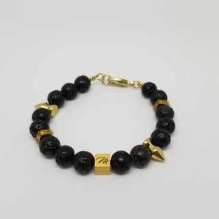 Black Lava (10mm) Spike Antiqued Gold Toggle Bracelet