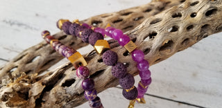 Purple Lava (10mm) Hexi Antiqued Gold Toggle Bracelet