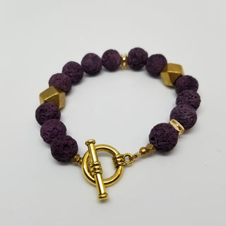 Purple Lava (10mm) Hexi Antiqued Gold Toggle Bracelet