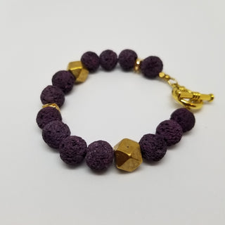 Purple Lava (10mm) Hexi Antiqued Gold Toggle Bracelet