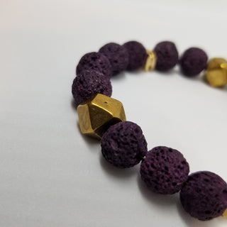 Purple Lava (10mm) Hexi Antiqued Gold Toggle Bracelet