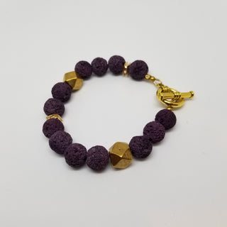 Purple Lava (10mm) Hexi Antiqued Gold Toggle Bracelet