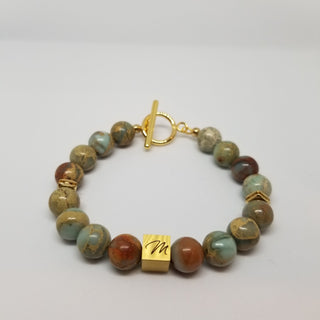 Snake Skin Jasper  Square Charm (10mm) Shiny Toggle Bracelet