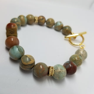 Snake Skin Jasper  Square Charm (10mm) Shiny Toggle Bracelet