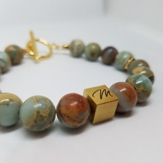 Snake Skin Jasper  Square Charm (10mm) Shiny Toggle Bracelet