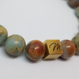 Snake Skin Jasper  Square Charm (10mm) Shiny Toggle Bracelet