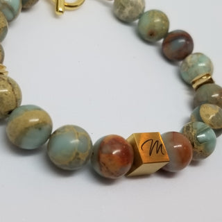 Snake Skin Jasper  Square Charm (10mm) Shiny Toggle Bracelet