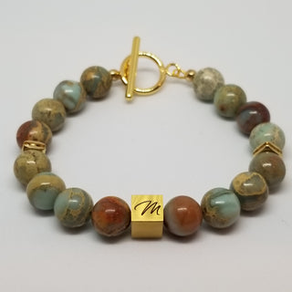 Snake Skin Jasper  Square Charm (10mm) Shiny Toggle Bracelet