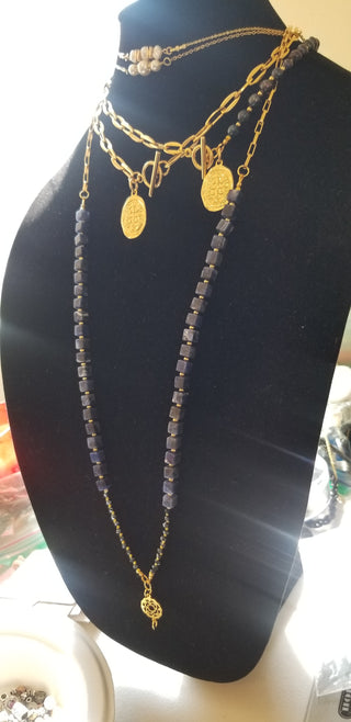 Sodalite (Square) Gold Filled Long Necklace