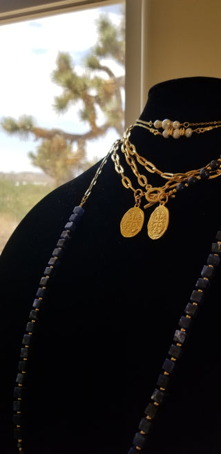 Sodalite (Square) Gold Filled Long Necklace