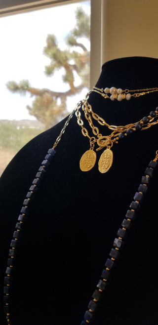 Sodalite (Square) Gold Filled Long Necklace