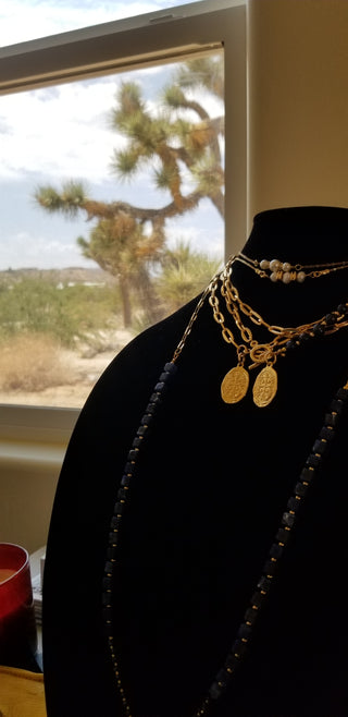 Sodalite (Square) Gold Filled Long Necklace