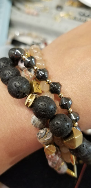 Hematite Cone 18K Gold Filled Toggle Bracelet