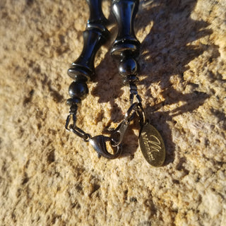 Hematite Necklace with Garnet Sterling Silver Cross [Sold]