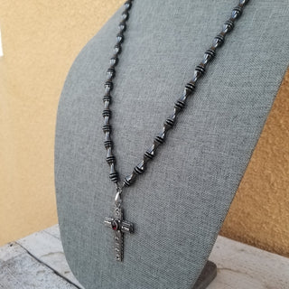 Hematite Necklace with Garnet Sterling Silver Cross [Sold]