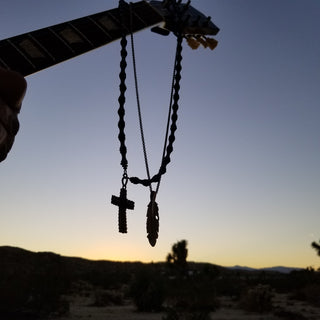 Hematite Necklace with Garnet Sterling Silver Cross [Sold]