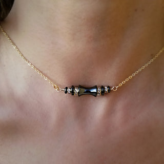 Hematite (Bone Shape) CZ Crystal, Gold Plated Backdrop Necklace