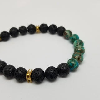 Imperial Turquoise Jasper and Black Lava (10mm) Antiqued Gold Clasp Bracelet