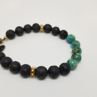 Imperial Turquoise Jasper and Black Lava (10mm) Antiqued Gold Clasp Bracelet