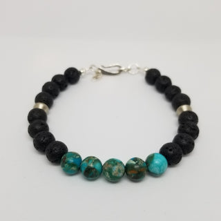 Imperial Turquoise Jasper and Black Lava (10mm) Saucer Sterling Silver Clasp Bracelet