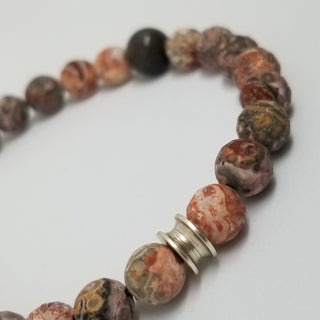 Leopard Jasper & Network Jasper(8mm) Gunmetal Lobster Clasp Bracelet