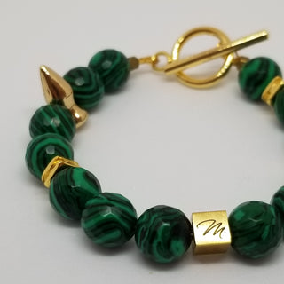 Malachite (Faceted)18K Gold Filled Spike Toggle (10mm) Bracelet