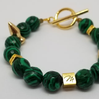 Malachite (Faceted)18K Gold Filled Spike Toggle (10mm) Bracelet