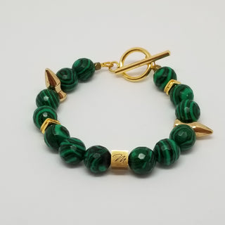 Malachite (Faceted)18K Gold Filled Spike Toggle (10mm) Bracelet