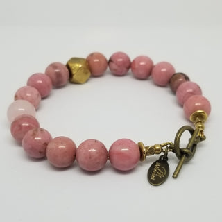 Rhodonite wiyh Rose Quartz (10mm) Antiqued Gold Toggle Bracelet